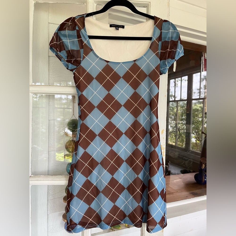 Kendall & Kylie Blue and Brown Argyle Dress Mini Size XS